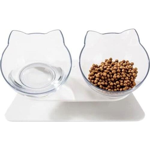 Pet Cat Dog Double Bowl Food Water Kitten Transparent Material Drinking Dish Feeder Puppy Feeding Supplies Small Accessories