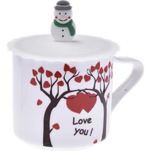 Silicone Leakproof Cup Lids Christmas Snowman Heat Resistant Reusable Sealed Cover Kitchen Accessories Tea Cup Suction Seal Cap