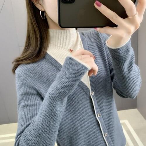 K zone 25 right] 7392 real shot half high collar color matching knitting fake two piece set 46