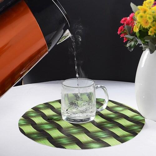 4Pcs Printed Bamboo Pattern Kitchen Placemat Coaster Dining Table Mats PVC Pad Bowl Cup Mat 30*30cm Round Placemats Home Deco