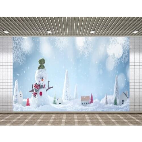 Lyavshi Christmas background with snowman and snow scene Christmas Snowflakes and house photography background photo studio prop