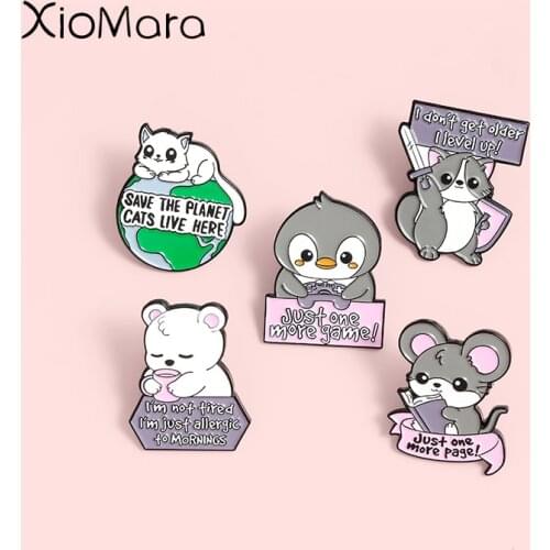 Cute Animal Declaration Enamel Pins Penguin Cat Rat Clothes Brooches Lapel Badges Jewelry Wholesale Bag Pins Gift for Friends