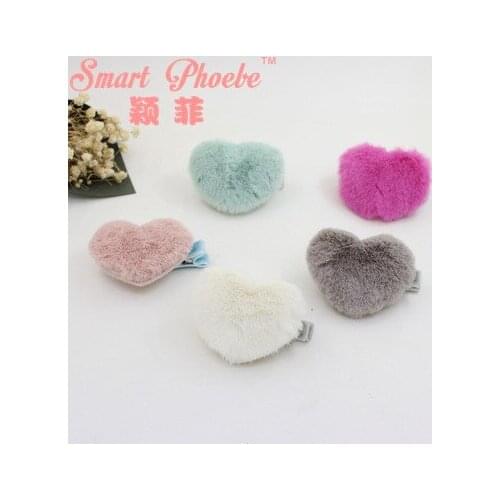Boutique 20pcs Fashion Cute Fur Heart Girls Hairpins Solid Kawaii Winter Pom Pom Heart Hair Clips Headwear Hair Accessories