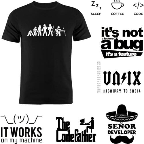 Mens T Shirt 100% Cotton Coder Evolution Developer Programmer Computer Science Software Engineer Geek Funny Man Birthday Gift