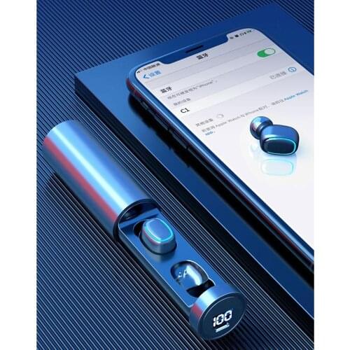 TWS Binaural Bluetooth 5.0 Earbuds Wireless Sports LED Power DIsplay Portable Fingerprint Touch Control Mini Headset with Mic