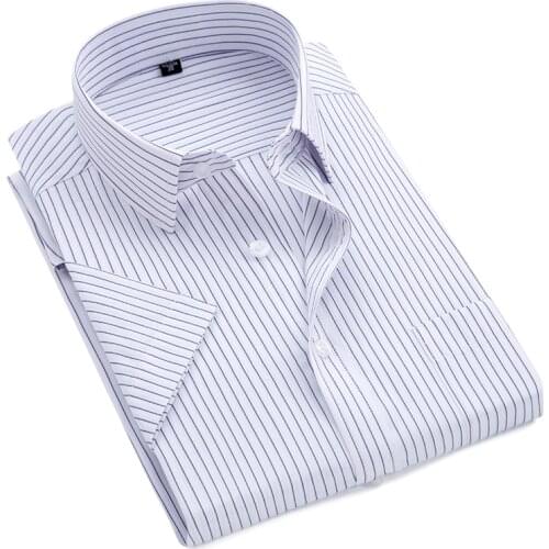 New Summer Fashion S~8xl Mens Striped Short Sleeve Formal Shirt Square Collar Non-iron Formal Wear Anti-wrinkle Pocket Mens So