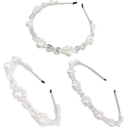 U2JF Crystal Pearl Headband Tiara Fashion Hairband Bridal Hair Hoop Elegant Wedding Headband Charming Photo Props Headwear