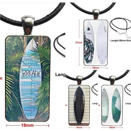 For Women Kids Surf Boards Steel Color Glass Cabochon With Rectangle Shaped Pendant Choker Necklace