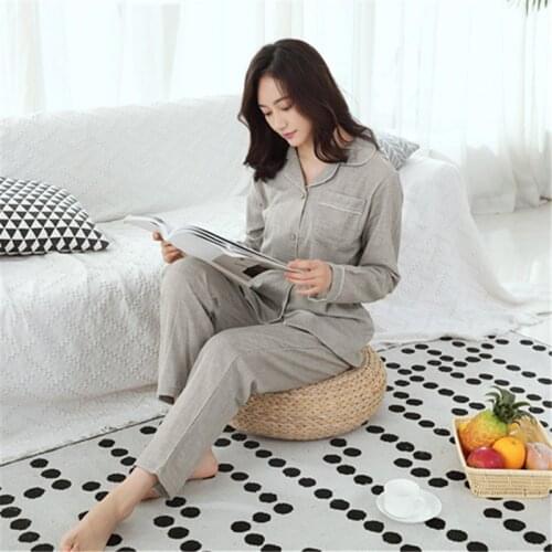 Mens&womens Pajamas 100% Cotton Long-sleeved Pajamas Set Spring&Autumn Unisex Leisure Comfortable Sleepwear Suit Home Clothes