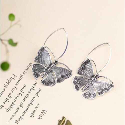 Silver, Thailand Chiang Mai Craft Handmade Silver Lady S925 Sterling Silver, Thai Silver Exaggerated Butterfly Eardrop