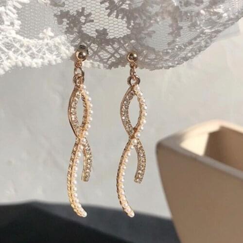 Punk Curve Pearl Dangle Earrings for 2021 Female Statement Ear Jewelry