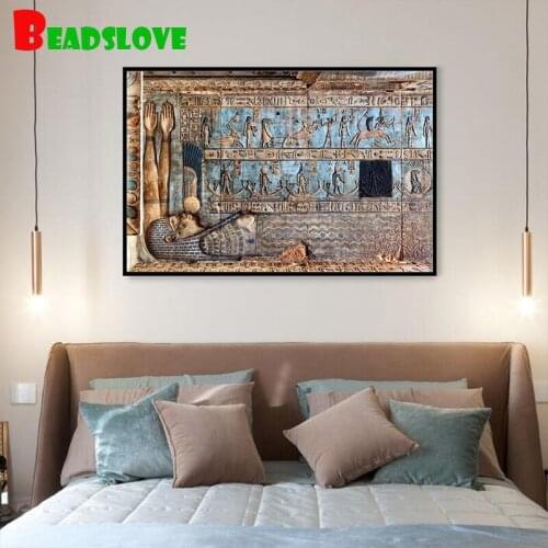 Blue Ancient Egyptian Fresco 5D DIY Diamond Embroidery Retro Egypt Full Square Round Mosaic Cross Stitch Diamond Painting