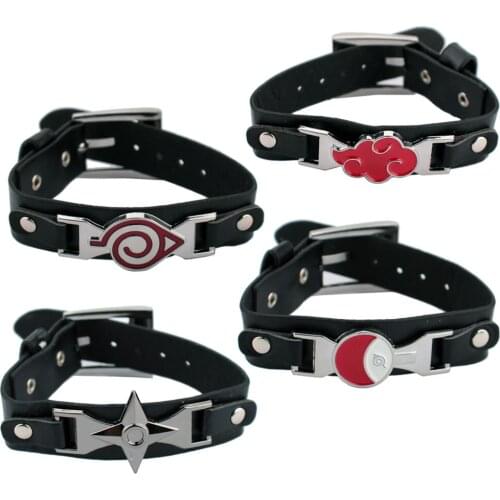 Japan Anime Uzumaki Uchiha Sasuke Konoha Cloud Punk Leather Bracelet Cosplay Accessories Adjustable Wristband Bangles