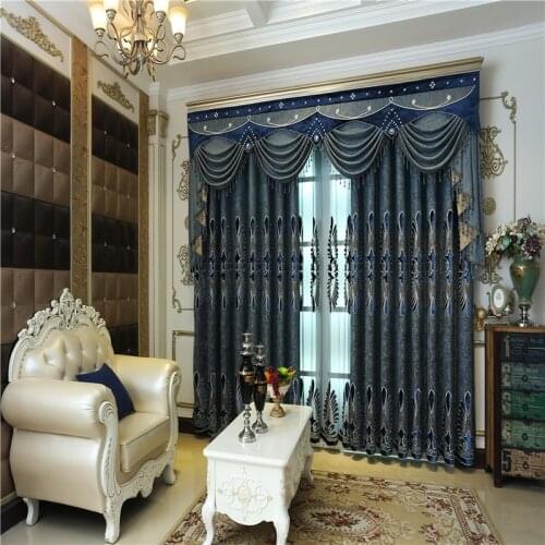 European Embroidery Curtain Thickened Finished Curtain Living Room Bedroom-Duty Light-Blocking Window Shades Supporting Yarn