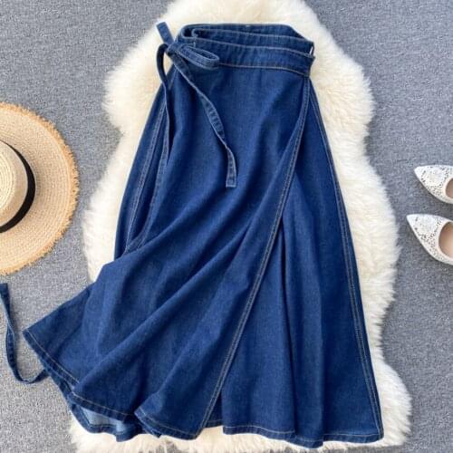Spring autumn skirt new women fashion skirt high waist women lace up denim skirt a-line