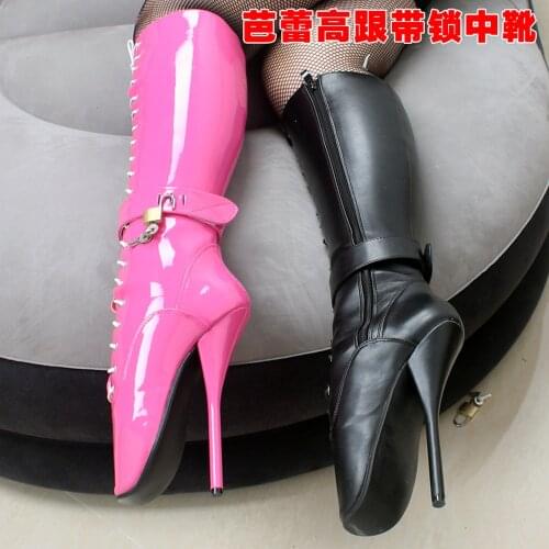 OLOMLB 18CM High Heel Womens Club Mid-calf Boots Lace Up Stilettos Lock Dance Unisex Ballet Sexy Plus Size 34-46 Custom Made