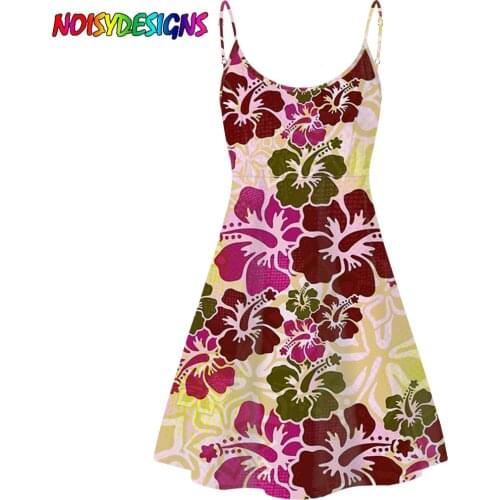 NOISYDESIGNS Womans Dress Hawaiian Hibiscus Printed Sling Mini Dress Sexy Sleeveless Wild Dress for Daily Streetwear Roupas
