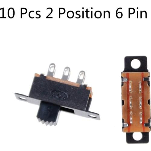 10 Pcs 2 Position 6 Pin 0.5A 50V DC DPDT 2P2T Panel Mount Vertical Slide Switch High Quality