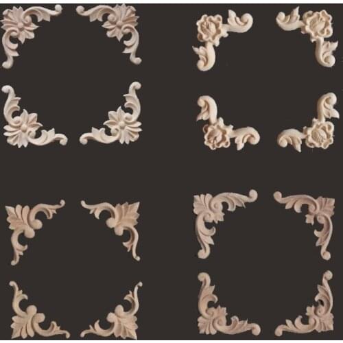 10PCS Woodcarving Decal Corner Applique Frame Furniture Door Decorative Figurines Unpainted Carved Wooden Miniatures