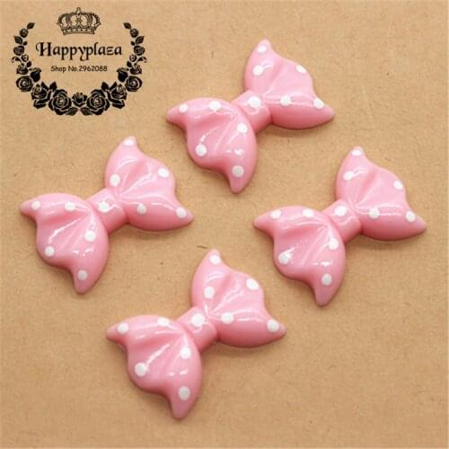 10pcs Kawaii Polka Dot Pink Resin Bowknot Flatback Cabochon Charm DIY Craft Decoration,21*29mm