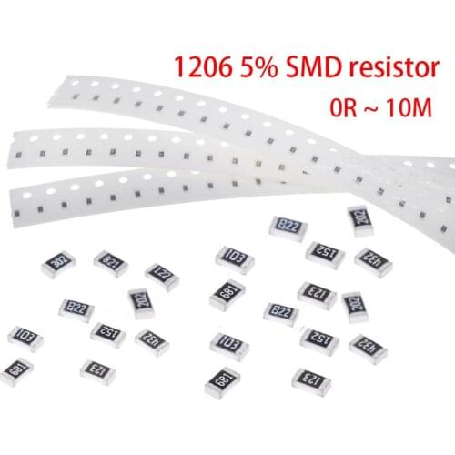 100pcs 1206 5% SMD resistor 0R ~ 10M 1/4W 0 1 10 100 150 220 330 ohm 1K 2.2K 10K 100K 0R 1R 10R 100R 150R 220R 330R 1M 10M