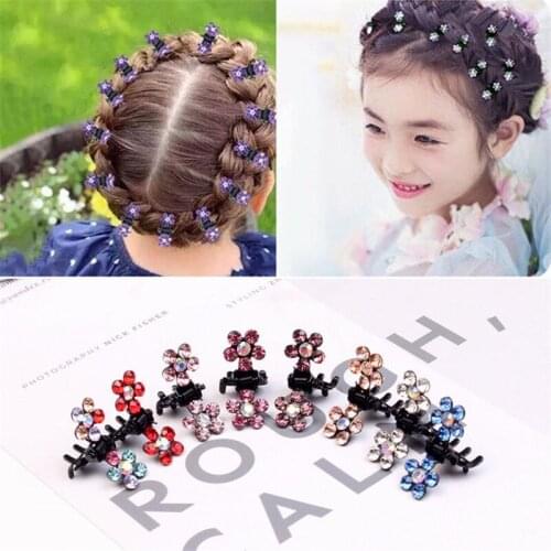 12Pcs/pack Crystal Rhinestone Flower Hair Claw Hairpins Hair Accessories Ornaments Hair Clips Hairgrip for Kids Girl Hair Clips