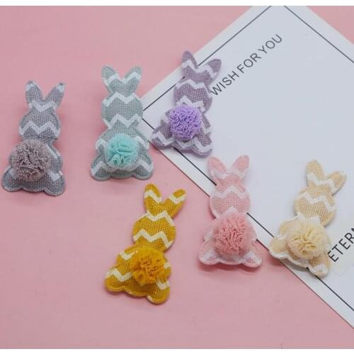 20pcs 2.8*5cm Rabbit with hairball Padded Patches Appliques For Clothes Sewing Supplies DIY Hair Bow Decoration