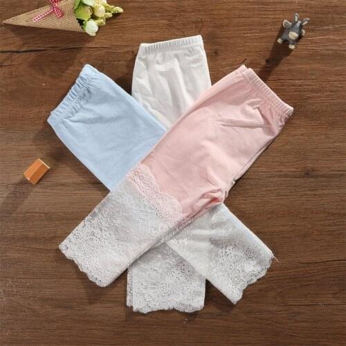2021 Baby Girl Leggings Lace Stitching Knee Length Leggings Cotton Quality Pants Summer Children Clothes Girls Kids Leggings
