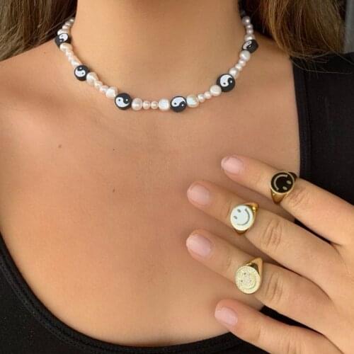 3PCS, New baroque freshwater pearl necklace Yin Yang Taiji Bagua Yinyang charms beads necklaces for woman