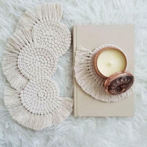 3 Style Woven Placemat Coaster Bohemian Coffee Placemat with Tassels Northern Europe Style Cup Pad Braid Insulation Mats