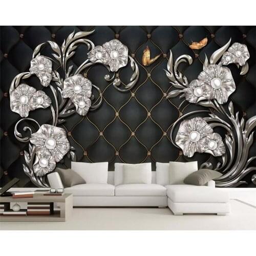 Beibehang 3D wallpaper custom mural wallpaper high-end luxury 3D stereo jewelry flowers soft package TV background wall