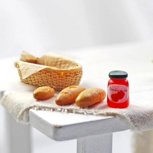 5pcs/set Mini Pretend Food Miniature Dollhouse Diy Jam Bread Basket set for Blyth Barbies BJD Doll House Decor Kitchen Play Toys