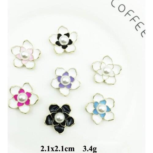50pcs Daisy Flower Pearl Rhinestone strass Flatback Oil Drop Jewelry Garment Ornament Sewing Accessories Hairpin Hair Clip Decor