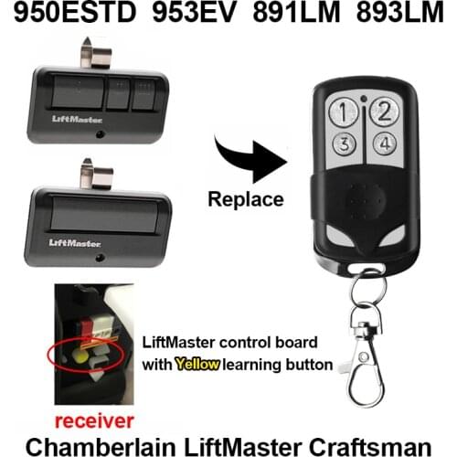 891LM 893LM 950ESTD 953EV Compatible Chamberlain LiftMaster Craftsman Garage Door Remote Control 433MHz Rolling Code
