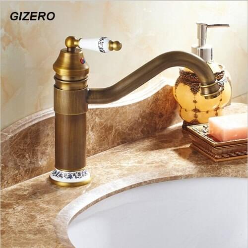 9" Antique Retro Mixer Bathroom Basin Taps Swivel Spout with ceramic handle Deck Mounted antique mixer ZR119