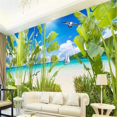 Beibehang Large Custom Wallpaper Tropical Rainforest Coast Living Room Bedroom Landscape Decorative Background Wall