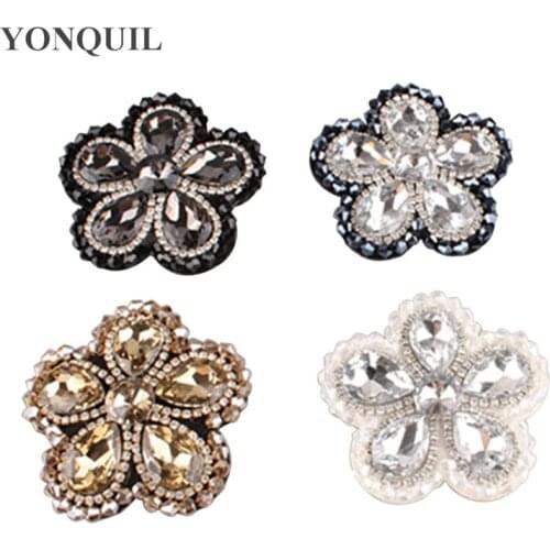 Brooch Round flower Beaded Patches Sew On Patch for Clothing Beading Applique for Sweater Socks DIY Accessory 12pcs/lot SYBB129