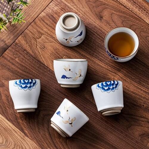 CHANSHOVA 100/120ml Traditional Chinese retro style Crackle Ceramic tea cup coffee cup China Ru Kiln Porcelain Tea set H525