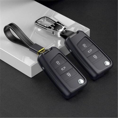 Alloy Car Key Case Cover For Volkswagen for VW Golf 7 GTI R MK7 Tiguan Carbon Fiber Car Key Bag Shell Holder Fob Keyring