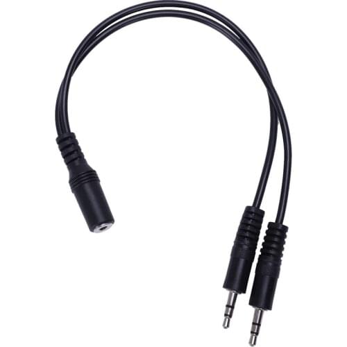 Black 3.5mm female to 2 of 3.5mm Male Audio Splitter Cable for speakers or headphones