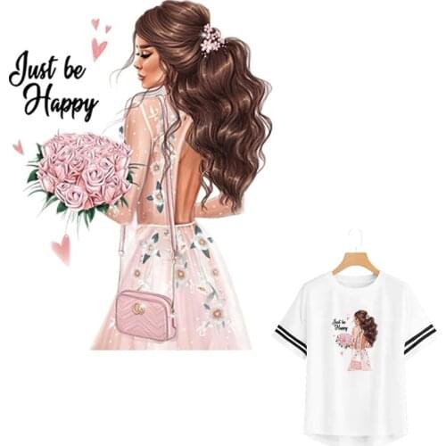 Flower Applique Girl Parches Diy Heat Print On T-Shirt Dresses Sweater Garment Washable Applications For Clothes