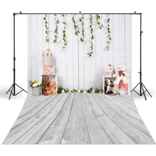 White Wood Wall Background Wood Grainy Floor Backdrop Rattan Flowers Newborn Baby Portrait Photo Studio Booth Photoshoot Banners