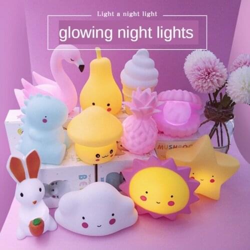 Child Cartoons Creativity Vinyl Night Light Star Moon Sun Cloud Fruit Animal Glow Doll Bedroom Ornaments Appease Bright Toy