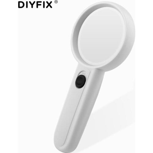 DIYFIX 4X Optical Magnifier Handheld Reading Magnifying Loupe Glass with 2 LED Lights Ergonomic Handle(Batteries not included)