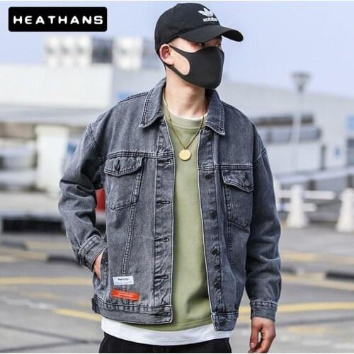 New Spring Autumn Jeans Jackets Mens Loose Thick Gray Denim Jacket Mens Korean Style European American Street Tops Male Jackets