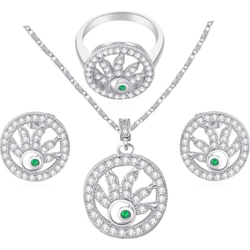 ROLILASON Glittering Green AAA zircon color sets Fashion jewelry Sets Earrings Necklace rings sz #7 #8 JS548