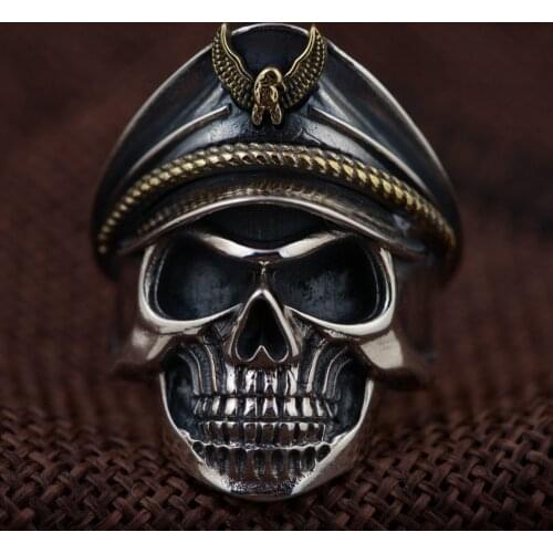 100% Real 925 STERLING SILVER Punk Rock Women Mens Hip hop Skull Pirate Captain ring Adjustable wholesale jewelry Gift A1920