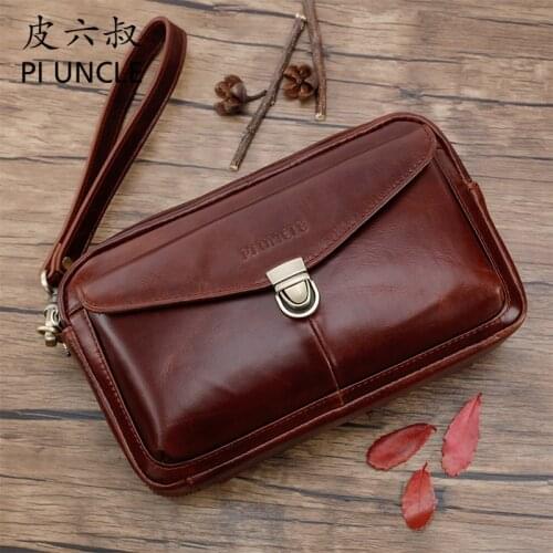 Leather Wallet Men Clutch Wrist Money Bags Wallet High Quality Cowhide for Men and Purse Outdoor Coin Card Poucht Holder B