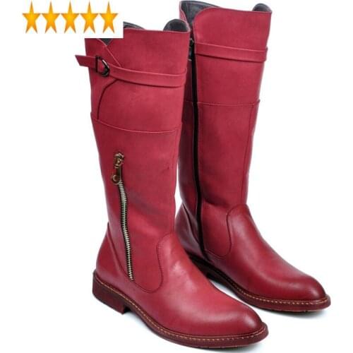 Red Black Mens Pointed Toe Casual Zipper High Top Motorcycle Boots Male British Style Vintage Pu Leather Long Booties