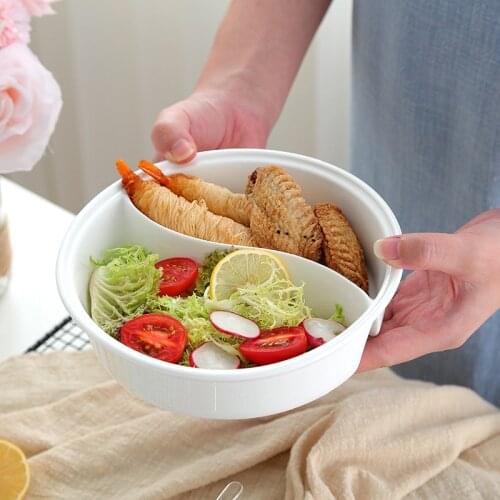 Creative Ceramic Double Noodle Bowl Korean Household Mix Noodle Bowl Fried Sauce Noodles Double Circle Bowl Kitchen Tableware